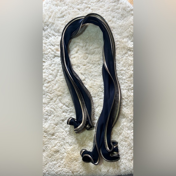 Tammy Child Scarf Silk And Organza Cornflower Black & Gold Unique - Picture 3 of 7